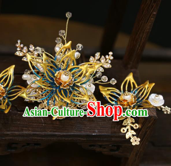 Chinese Classical Hairpins Hair Accessories Traditional Wedding Flowers Hair Combs Full Set Chinese Classical Hairpins Hair Accessories Traditional Wedding Flowers Hair Combs Full Set