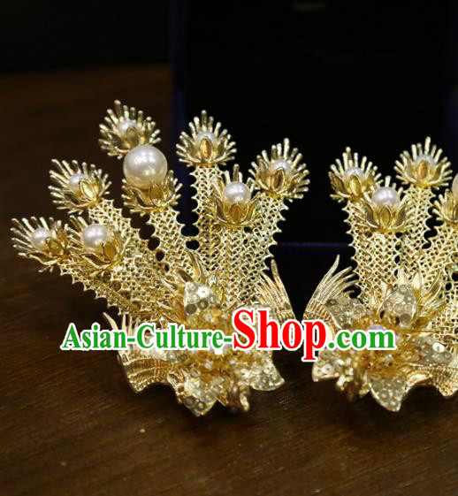 Chinese Classical Golden Phoenix Hair Sticks Hair Accessories Traditional Wedding Hairpins Chinese Classical Golden Phoenix Hair Sticks Hair Accessories Traditional Wedding Hairpins