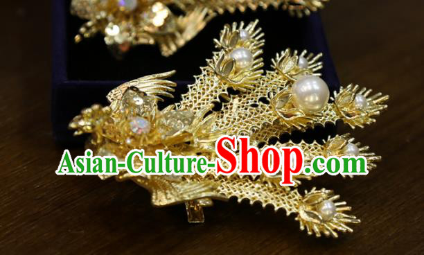 Chinese Classical Golden Phoenix Hair Sticks Hair Accessories Traditional Wedding Hairpins Chinese Classical Golden Phoenix Hair Sticks Hair Accessories Traditional Wedding Hairpins