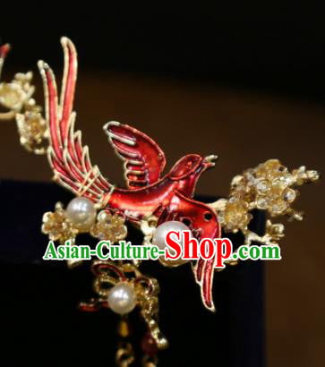 Chinese Classical Golden Hair Sticks Hair Accessories Traditional Wedding Red Bird Tassel Hairpins Chinese Classical Golden Hair Sticks Hair Accessories Traditional Wedding Red Bird Tassel Hairpins