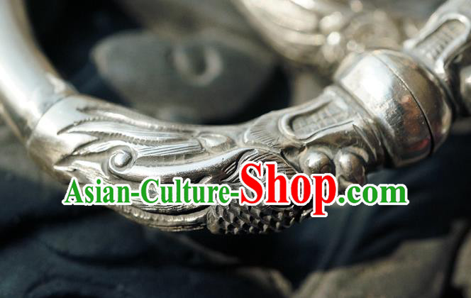 Chinese Traditional Silver Carving Dragon Bangle Accessories Handmade Bracelet Jewelry Chinese Traditional Silver Carving Dragon Bangle Accessories Handmade Bracelet Jewelry