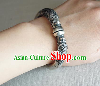 Chinese Traditional Silver Carving Dragon Bangle Accessories Handmade Bracelet Jewelry Chinese Traditional Silver Carving Dragon Bangle Accessories Handmade Bracelet Jewelry