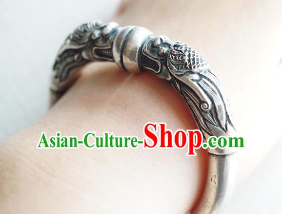 Chinese Traditional Silver Carving Dragon Bangle Accessories Handmade Bracelet Jewelry Chinese Traditional Silver Carving Dragon Bangle Accessories Handmade Bracelet Jewelry