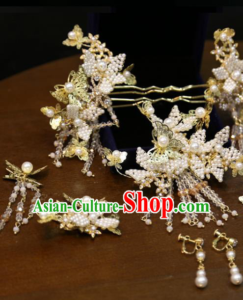 Chinese Classical Hair Sticks Hair Accessories Traditional Wedding Beads Hairpins Complete Set Chinese Classical Hair Sticks Hair Accessories Traditional Wedding Beads Hairpins Complete Set
