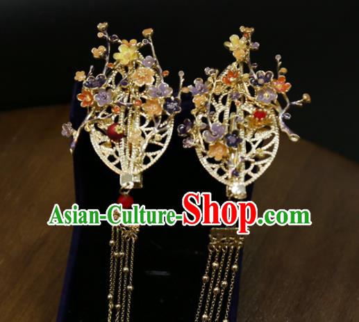 Chinese Classical Golden Tassel Hair Sticks Hair Accessories Traditional Wedding Plum Blossom Hairpins Chinese Classical Golden Tassel Hair Sticks Hair Accessories Traditional Wedding Plum Blossom Hairpins