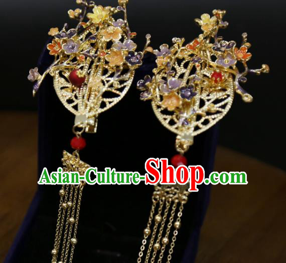 Chinese Classical Golden Tassel Hair Sticks Hair Accessories Traditional Wedding Plum Blossom Hairpins Chinese Classical Golden Tassel Hair Sticks Hair Accessories Traditional Wedding Plum Blossom Hairpins