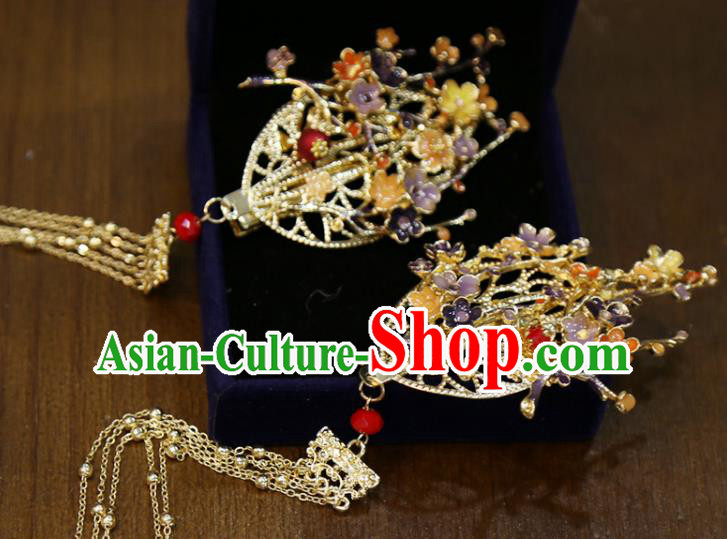Chinese Classical Golden Tassel Hair Sticks Hair Accessories Traditional Wedding Plum Blossom Hairpins Chinese Classical Golden Tassel Hair Sticks Hair Accessories Traditional Wedding Plum Blossom Hairpins