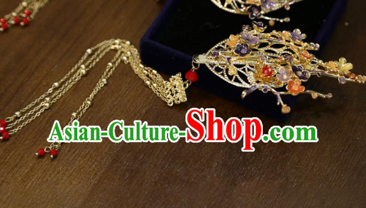 Chinese Classical Golden Tassel Hair Sticks Hair Accessories Traditional Wedding Plum Blossom Hairpins Chinese Classical Golden Tassel Hair Sticks Hair Accessories Traditional Wedding Plum Blossom Hairpins