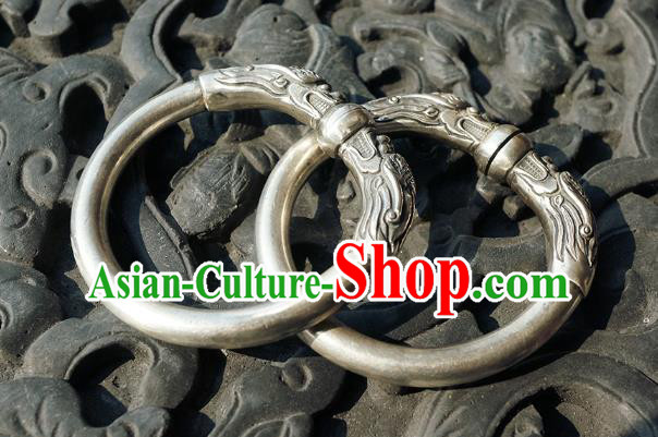 Chinese Traditional Silver Carving Dragon Bangle Accessories Handmade Bracelet Jewelry Chinese Traditional Silver Carving Dragon Bangle Accessories Handmade Bracelet Jewelry