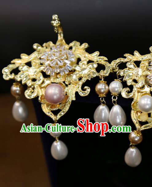 Chinese Classical Zircon Hair Sticks Hair Accessories Traditional Wedding Golden Hairpins Chinese Classical Zircon Hair Sticks Hair Accessories Traditional Wedding Golden Hairpins