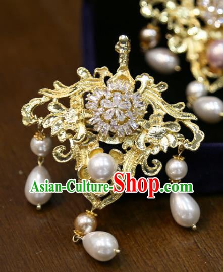 Chinese Classical Zircon Hair Sticks Hair Accessories Traditional Wedding Golden Hairpins Chinese Classical Zircon Hair Sticks Hair Accessories Traditional Wedding Golden Hairpins