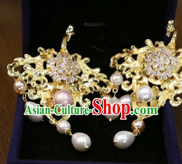 Chinese Classical Zircon Hair Sticks Hair Accessories Traditional Wedding Golden Hairpins Chinese Classical Zircon Hair Sticks Hair Accessories Traditional Wedding Golden Hairpins
