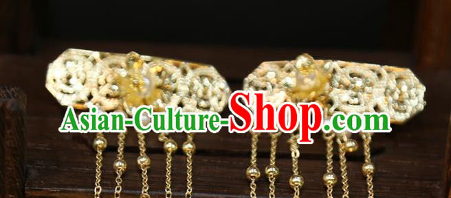 Chinese Classical Golden Hair Accessories Traditional Wedding Hairpins Beads Tassel Hair Sticks Chinese Classical Golden Hair Accessories Traditional Wedding Hairpins Beads Tassel Hair Sticks