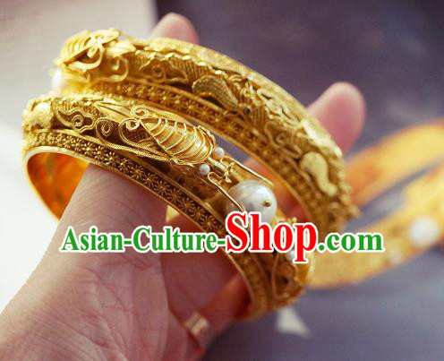 Chinese Traditional Carving Dragon Bangle Accessories Handmade Qing Dynasty Court Golden Bracelet Jewelry Chinese Traditional Carving Dragon Bangle Accessories Handmade Qing Dynasty Court Golden Bracelet Jewelry
