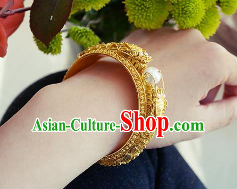 Chinese Traditional Carving Dragon Bangle Accessories Handmade Qing Dynasty Court Golden Bracelet Jewelry Chinese Traditional Carving Dragon Bangle Accessories Handmade Qing Dynasty Court Golden Bracelet Jewelry
