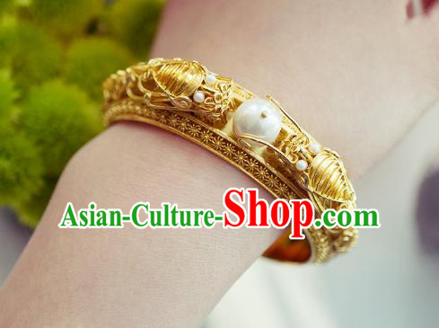 Chinese Traditional Carving Dragon Bangle Accessories Handmade Qing Dynasty Court Golden Bracelet Jewelry Chinese Traditional Carving Dragon Bangle Accessories Handmade Qing Dynasty Court Golden Bracelet Jewelry