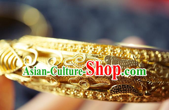 Chinese Traditional Carving Dragon Bangle Accessories Handmade Qing Dynasty Court Golden Bracelet Jewelry Chinese Traditional Carving Dragon Bangle Accessories Handmade Qing Dynasty Court Golden Bracelet Jewelry