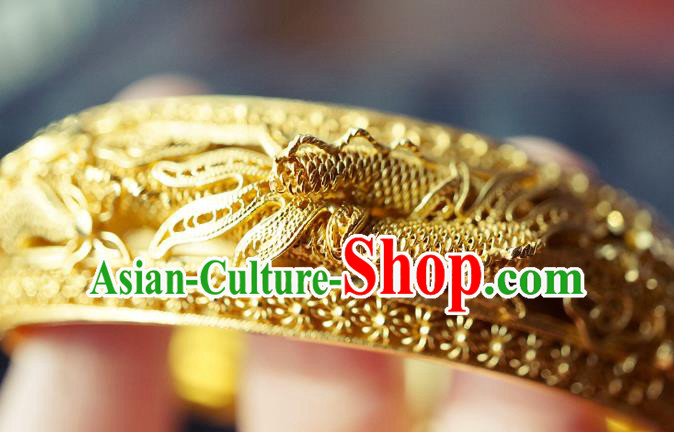 Chinese Traditional Carving Dragon Bangle Accessories Handmade Qing Dynasty Court Golden Bracelet Jewelry Chinese Traditional Carving Dragon Bangle Accessories Handmade Qing Dynasty Court Golden Bracelet Jewelry