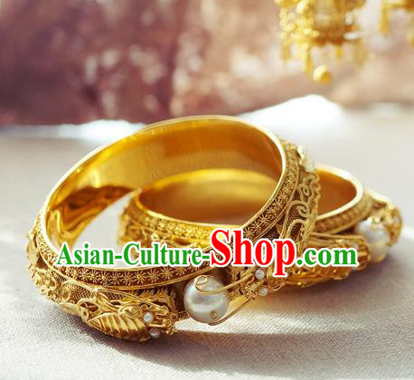 Chinese Traditional Carving Dragon Bangle Accessories Handmade Qing Dynasty Court Golden Bracelet Jewelry Chinese Traditional Carving Dragon Bangle Accessories Handmade Qing Dynasty Court Golden Bracelet Jewelry