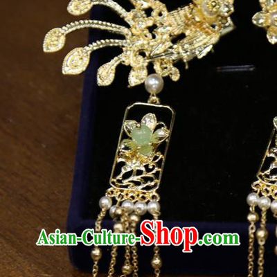 Chinese Wedding Hairpins Classical Hair Accessories Traditional Golden Phoenix Hair Sticks