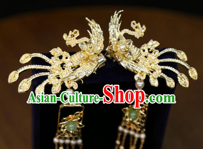 Chinese Wedding Hairpins Classical Hair Accessories Traditional Golden Phoenix Hair Sticks Chinese Wedding Hairpins Classical Hair Accessories Traditional Golden Phoenix Hair Sticks