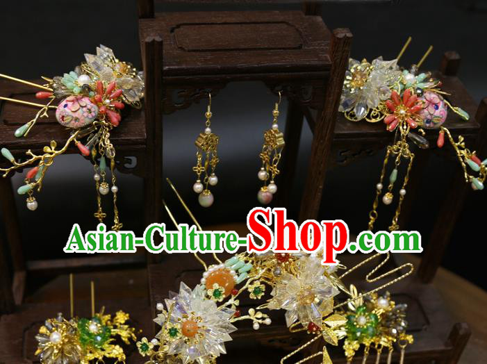 Chinese Wedding Hair Crown Classical Hair Accessories Traditional Tassel Hairpins Full Set Chinese Wedding Hair Crown Classical Hair Accessories Traditional Tassel Hairpins Full Set