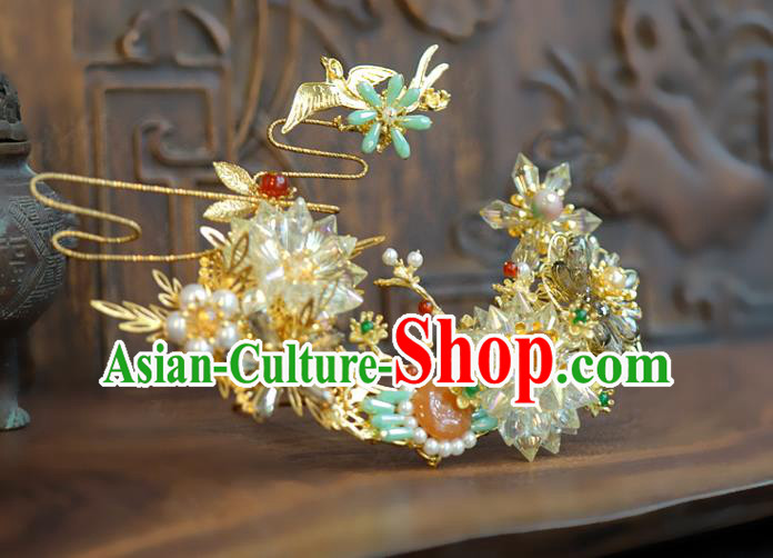 Chinese Wedding Hair Crown Classical Hair Accessories Traditional Tassel Hairpins Full Set Chinese Wedding Hair Crown Classical Hair Accessories Traditional Tassel Hairpins Full Set