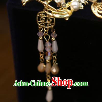Chinese Xiuhe Suit Hair Sticks Classical Hair Accessories Traditional Wedding Golden Phoenix Hair Claws
