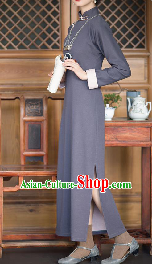 Chinese Classical Qipao Dress Traditional Women Costume Grey Cheongsam Chinese Classical Qipao Dress Traditional Women Costume Grey Cheongsam