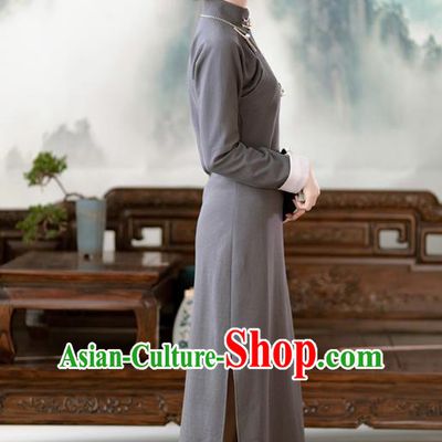 Chinese Classical Qipao Dress Traditional Women Costume Grey Cheongsam