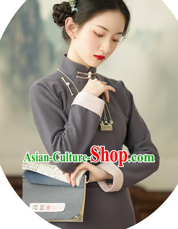 Chinese Classical Qipao Dress Traditional Women Costume Grey Cheongsam Chinese Classical Qipao Dress Traditional Women Costume Grey Cheongsam