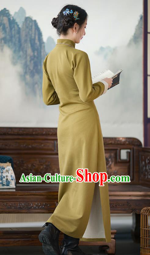 Chinese Olive Green Cheongsam Classical Qipao Dress Traditional Women Costume Chinese Olive Green Cheongsam Classical Qipao Dress Traditional Women Costume