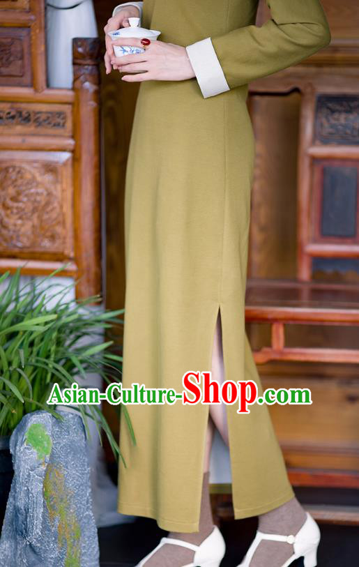 Chinese Olive Green Cheongsam Classical Qipao Dress Traditional Women Costume Chinese Olive Green Cheongsam Classical Qipao Dress Traditional Women Costume