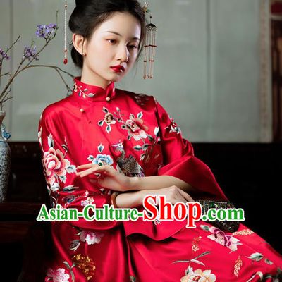 Chinese Traditional Wedding Costumes Xiuhe Suit Bride Embroidered Red Clothing Full Set