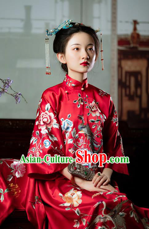 Chinese Traditional Wedding Costumes Xiuhe Suit Bride Embroidered Red Clothing Full Set Chinese Traditional Wedding Costumes Xiuhe Suit Bride Embroidered Red Clothing Full Set