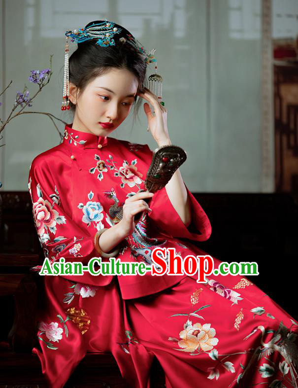 Chinese Traditional Wedding Costumes Xiuhe Suit Bride Embroidered Red Clothing Full Set Chinese Traditional Wedding Costumes Xiuhe Suit Bride Embroidered Red Clothing Full Set