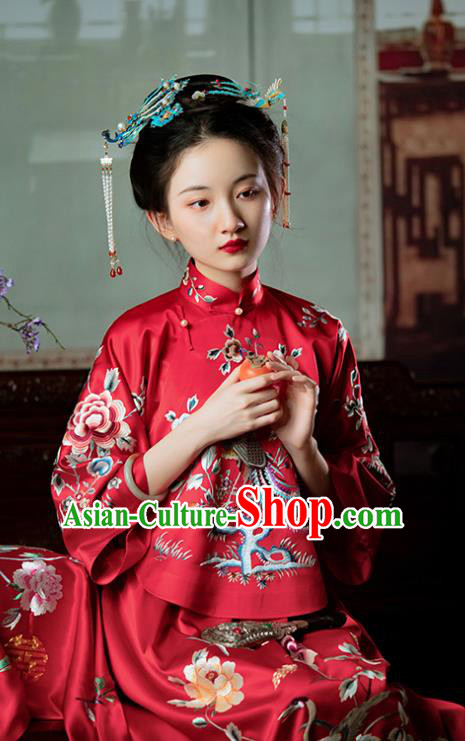 Chinese Traditional Wedding Costumes Xiuhe Suit Bride Embroidered Red Clothing Full Set Chinese Traditional Wedding Costumes Xiuhe Suit Bride Embroidered Red Clothing Full Set