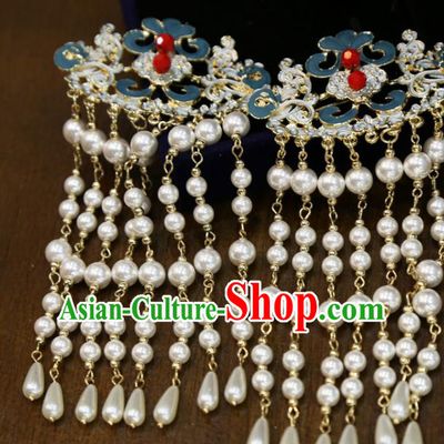 Chinese Wedding Beads Tassel Hair Claws Traditional Classical Hair Accessories Xiuhe Suit Blueing Hair Sticks
