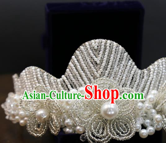 Top Grade Europe Princess Hair Accessories White Beads Flower Royal Crown Top Grade Europe Princess Hair Accessories White Beads Flower Royal Crown