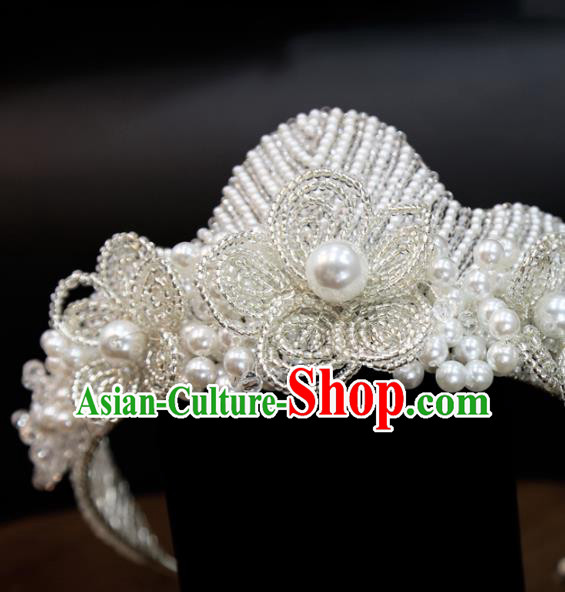 Top Grade Europe Princess Hair Accessories White Beads Flower Royal Crown Top Grade Europe Princess Hair Accessories White Beads Flower Royal Crown