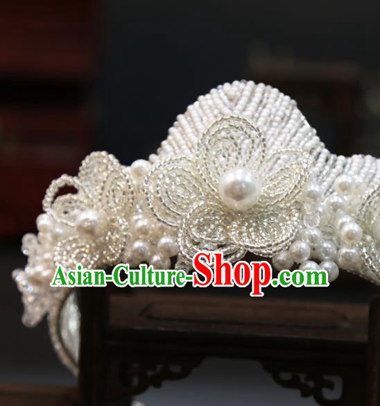 Top Grade Europe Princess Hair Accessories White Beads Flower Royal Crown Top Grade Europe Princess Hair Accessories White Beads Flower Royal Crown