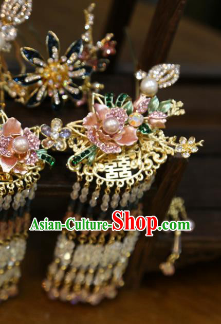Chinese Wedding Hairpins Traditional Classical Hair Accessories Xiuhe Suit Beads Tassel Hair Sticks