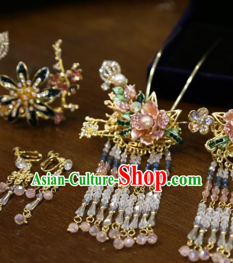 Chinese Wedding Hairpins Traditional Classical Hair Accessories Xiuhe Suit Beads Tassel Hair Sticks