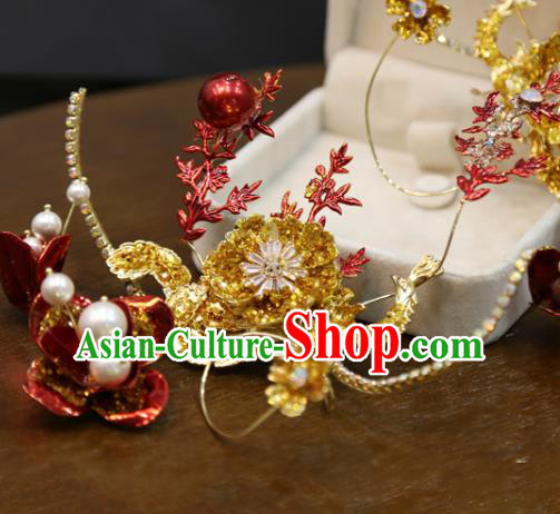 Chinese Xiuhe Suit Red Flower Hairpins Classical Hair Accessories Traditional Wedding Hair Sticks Chinese Xiuhe Suit Red Flower Hairpins Classical Hair Accessories Traditional Wedding Hair Sticks