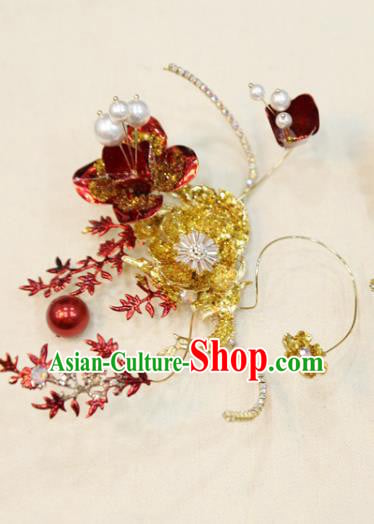 Chinese Xiuhe Suit Red Flower Hairpins Classical Hair Accessories Traditional Wedding Hair Sticks Chinese Xiuhe Suit Red Flower Hairpins Classical Hair Accessories Traditional Wedding Hair Sticks