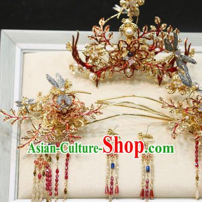 Chinese Xiuhe Suit Hair Crown Hairpins Classical Hair Accessories Traditional Wedding Headwear Complete Set
