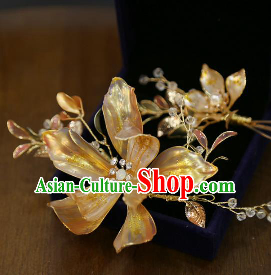 Chinese Xiuhe Suit Hairpin Traditional Classical Hair Accessories Wedding Golden Flower Hair Stick Chinese Xiuhe Suit Hairpin Traditional Classical Hair Accessories Wedding Golden Flower Hair Stick