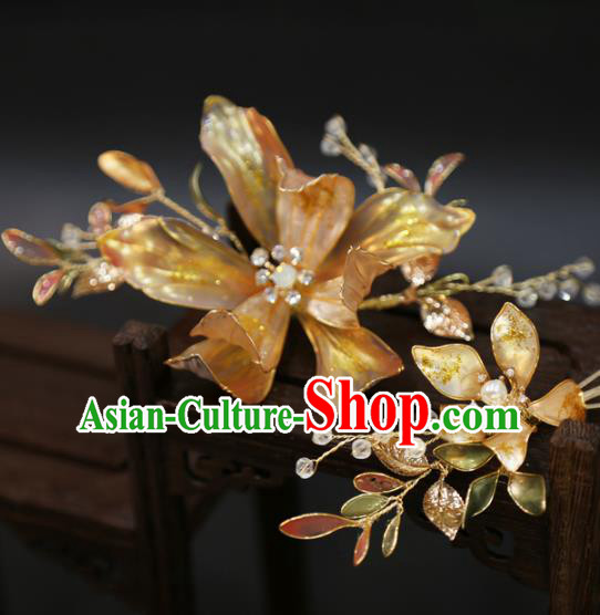 Chinese Xiuhe Suit Hairpin Traditional Classical Hair Accessories Wedding Golden Flower Hair Stick Chinese Xiuhe Suit Hairpin Traditional Classical Hair Accessories Wedding Golden Flower Hair Stick