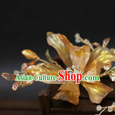 Chinese Xiuhe Suit Hairpin Traditional Classical Hair Accessories Wedding Golden Flower Hair Stick Chinese Xiuhe Suit Hairpin Traditional Classical Hair Accessories Wedding Golden Flower Hair Stick