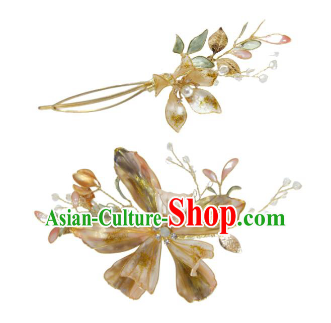 Chinese Xiuhe Suit Hairpin Traditional Classical Hair Accessories Wedding Golden Flower Hair Stick Chinese Xiuhe Suit Hairpin Traditional Classical Hair Accessories Wedding Golden Flower Hair Stick